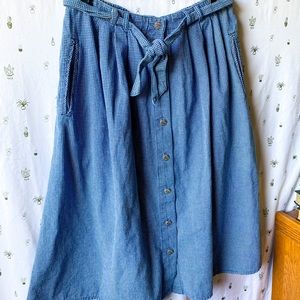 Plaid Button Down Belted Midi Skirt